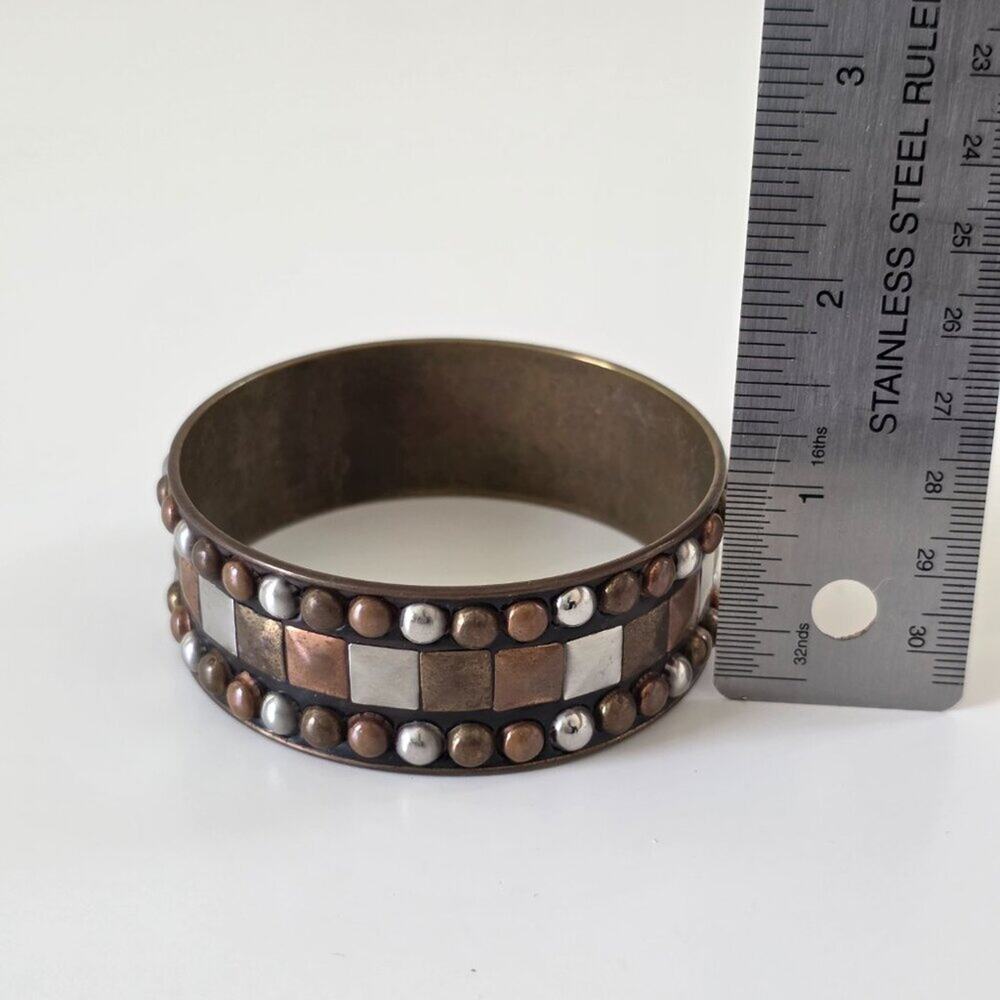 Vintage Wide Mixed Metal Studded Bangle Bracelet Copper Brass Silver One Size - Picture 11 of 11